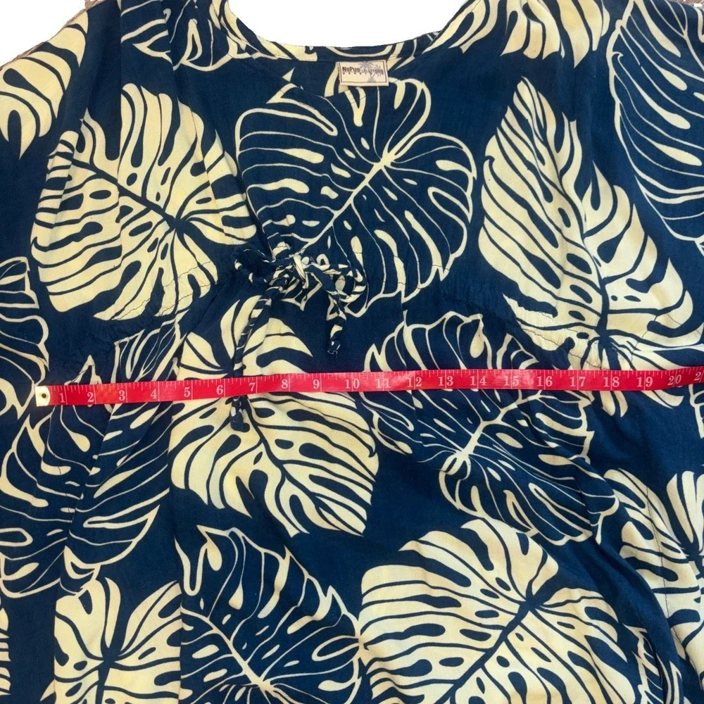 NaPua Collection Womens Tropical Leaf Print Hawaiian Tunic Top One Size Blue Y2k